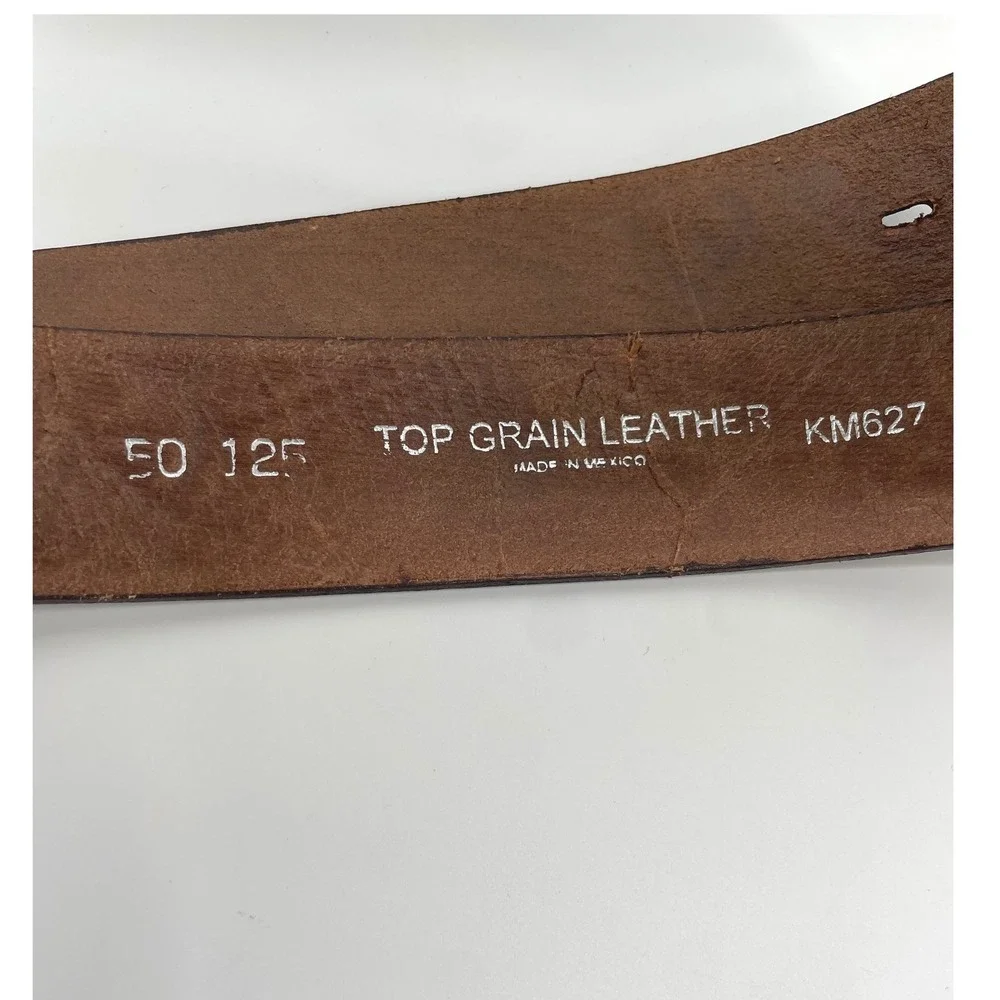 Vintage Western Belt Mens 50 Brown Top Grain Leather Tooled Eagle Brass Buckle
